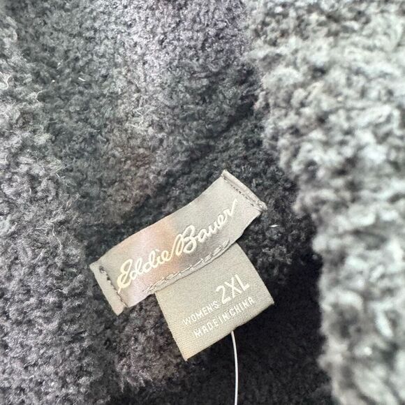 Eddie Bauer Sweater Womens 2XL Surreal Soft Snap Mock Black Cabin Core New - Picture 2 of 9